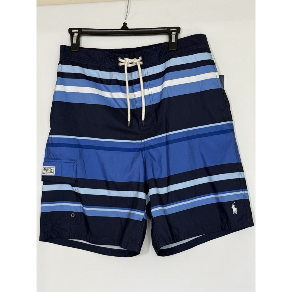 New Polo Ralph Lauren Mens Swim Trunks Shorts Size Large Blue Lined Cargo Pocket